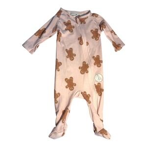 Toby &‎ Me Baby Footed Pajamas 6-9M Pink Gingerbread Man 2 Way Zipper Sleepwear